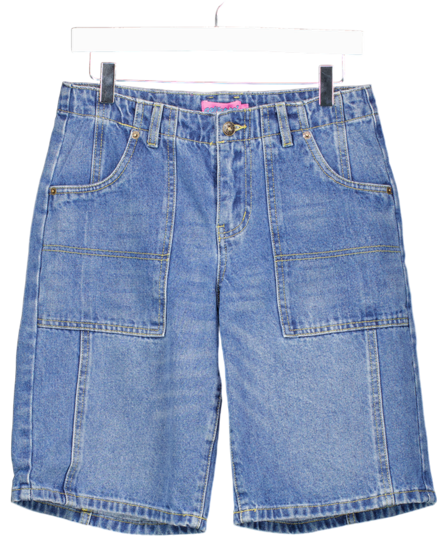 edikted Blue Oversize Low Rise Denim Bermuda Shorts UK S
