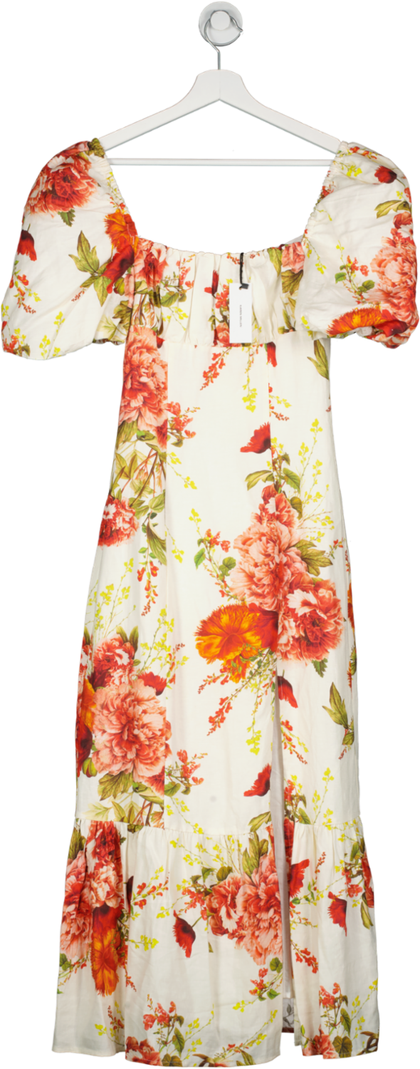 Karen Millen Multicoloured Rose Print Linen Viscose Woven Maxi Dress UK 6