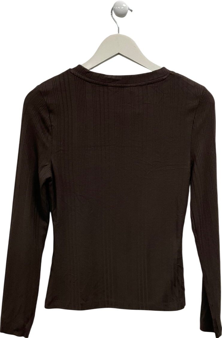 TU Brown Long Sleeve Ribbed Top UK 10