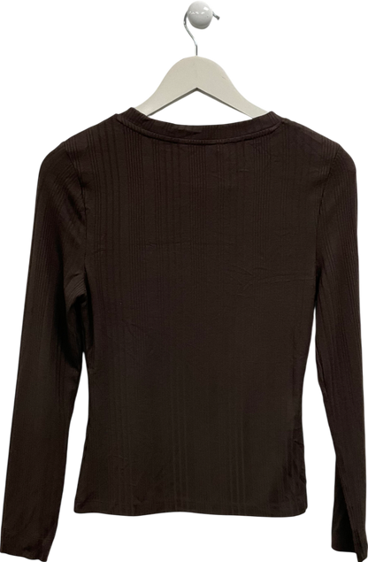 TU Brown Long Sleeve Ribbed Top UK 10