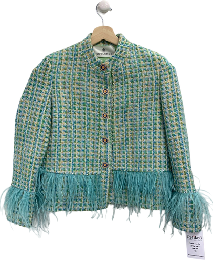 Skylence Multi-coloured Tweed Feather Trim Jacket UK S
