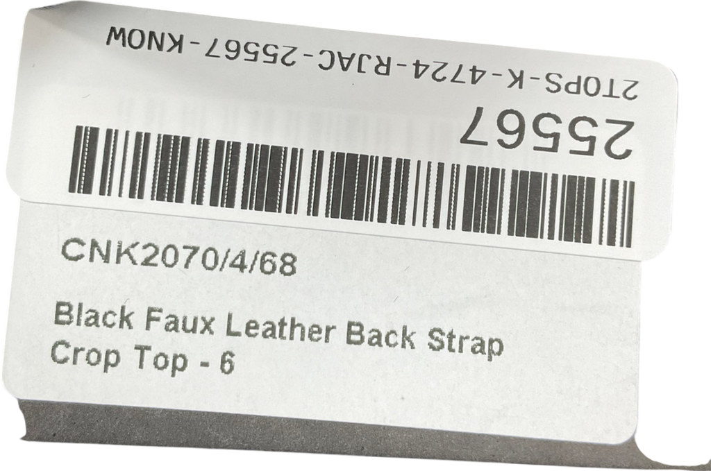 PrettyLittleThing Black Faux Leather Back Strap  Crop Top UK 6