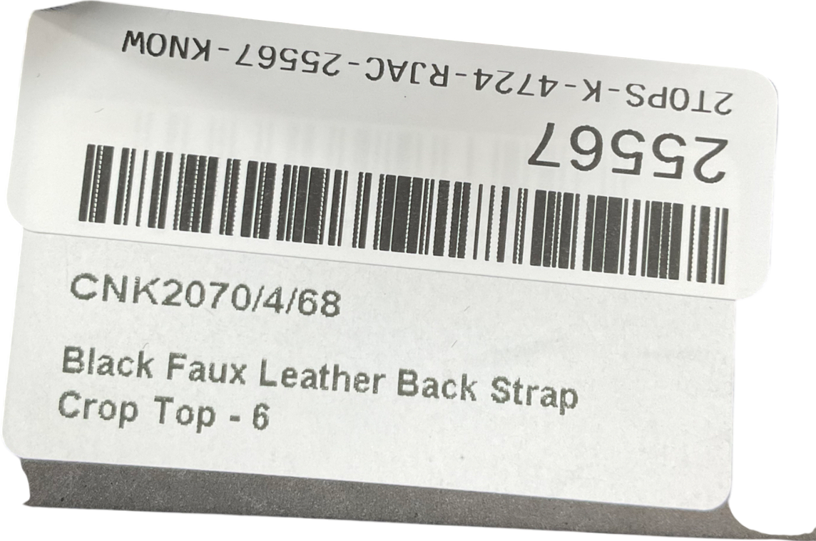 PrettyLittleThing Black Faux Leather Back Strap  Crop Top UK 6