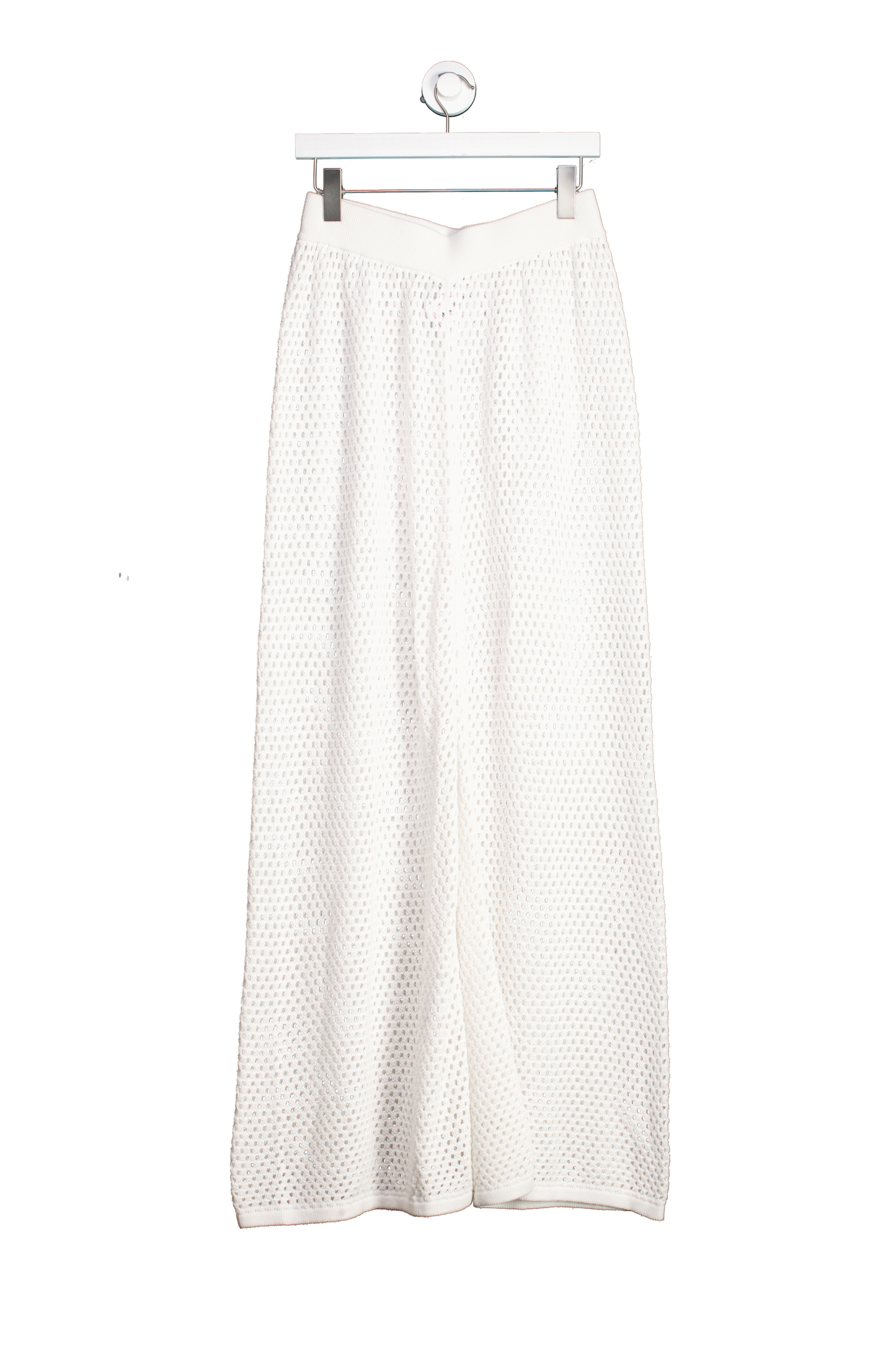 White Crochet Wide Leg Beach Trousers UK M