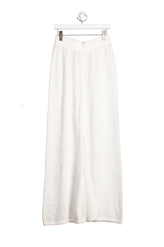 White Crochet Wide Leg Beach Trousers UK M