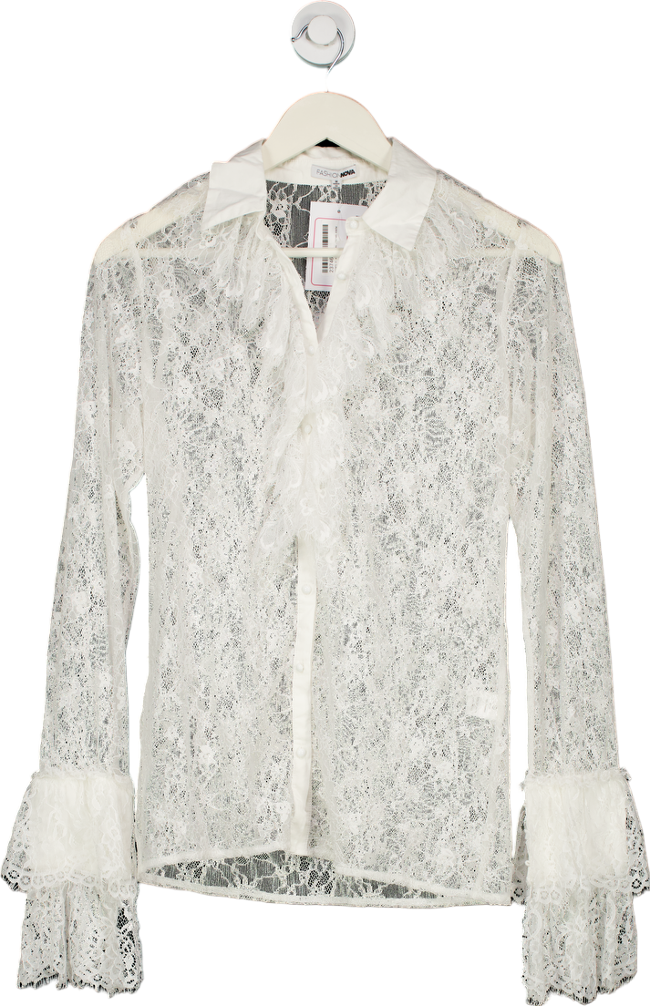 Fashion Nova White Lace Blouse UK M