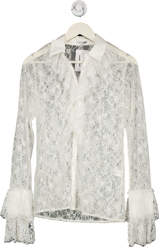 Fashion Nova White Lace Blouse UK M