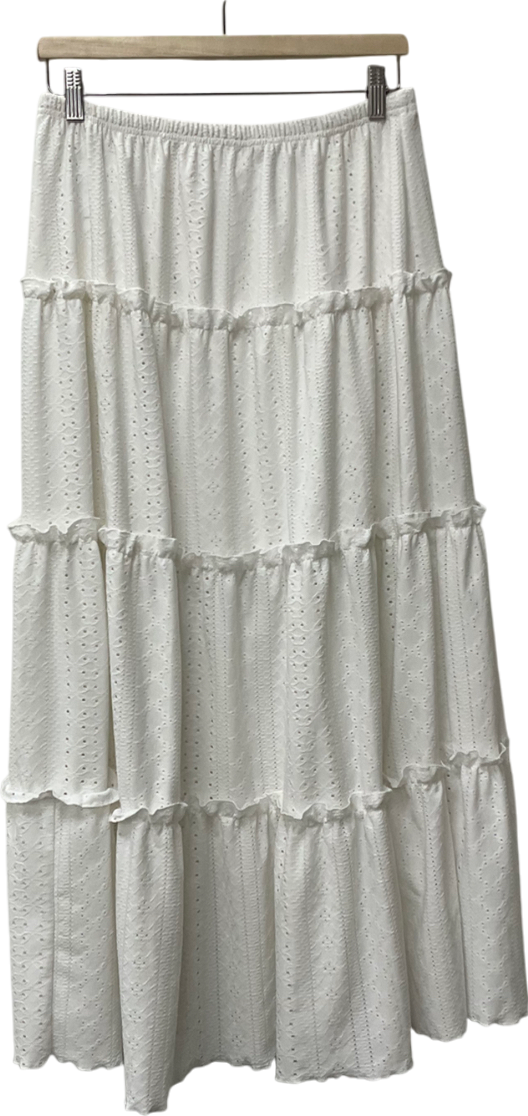 SHEIN White Frenchy Grain Fabric Ruffled Hem Textured Tiered Long Skirt UK L