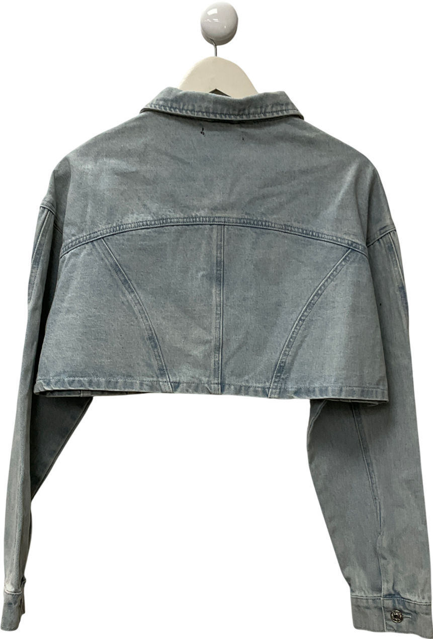 White Fox Love You Again Denim Jacket Light Blue Acid Wash UK S/M