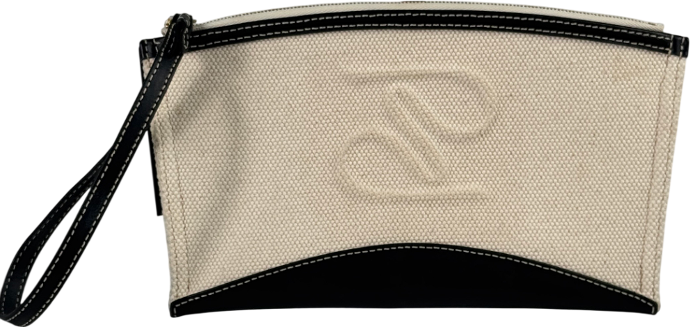 POLENE Ilo Canvas & Black Leather Logo Wristlet Clutch Bag One Size
