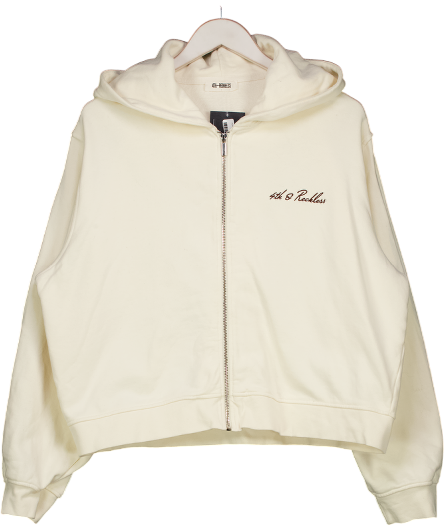 4th & Reckless Cream Collena Logo-embroidered Cotton-jersey Hoody UK L