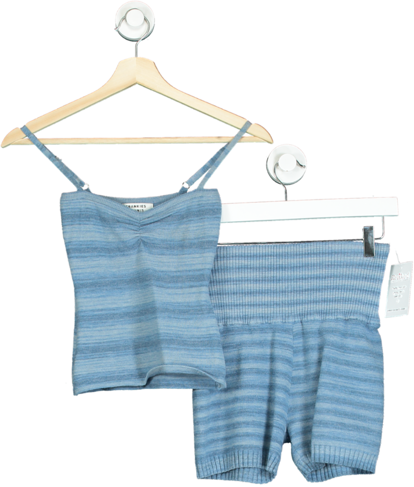 Frankies Bikinis Blue Striped Knit Set UK S