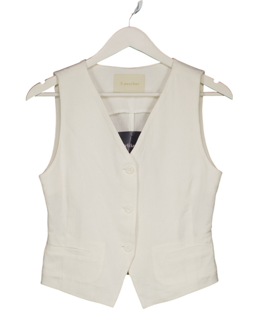 3. another White Cotton / Linen Blend Waistcoat Top UK S