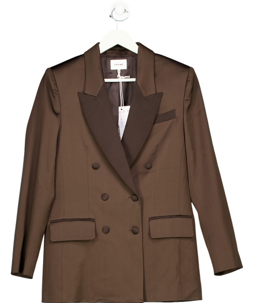 FRAME Brown Double-breasted Slim-fit Blazer UK 8