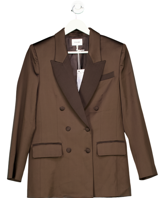 FRAME Brown Double-breasted Slim-fit Blazer UK 8