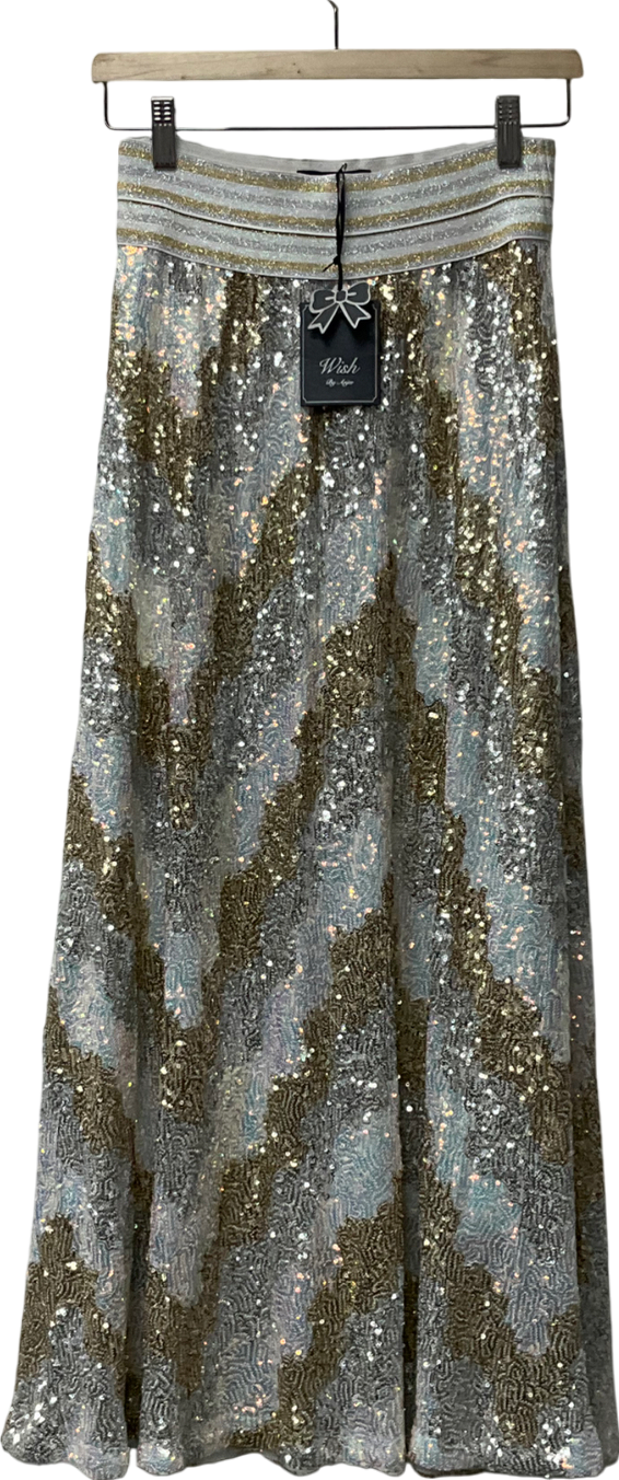 Wish Metallic Seline Sequin Skirt Gold/silver UK L