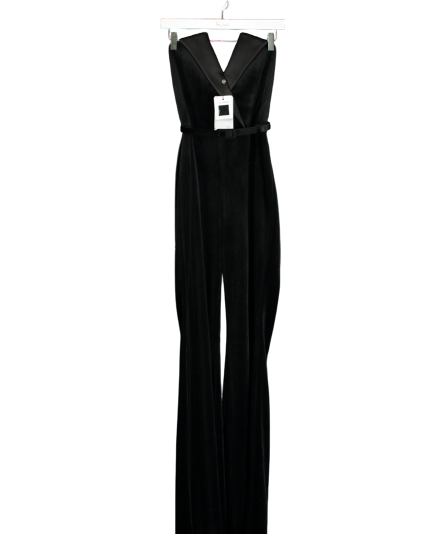 Nadine Merabi Black Vivianne Velvet Tuxedo Jumpsuit UK 10