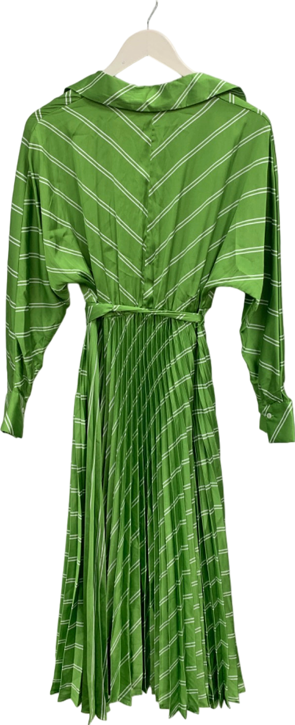 Mango Green Striped Pleated Dress UK S