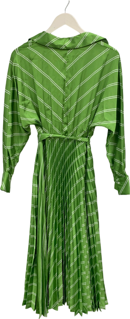 Mango Green Striped Pleated Dress UK S