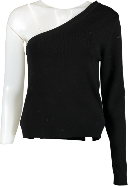 Almina Black One Shoulder Long Sleeve Knit Top UK S