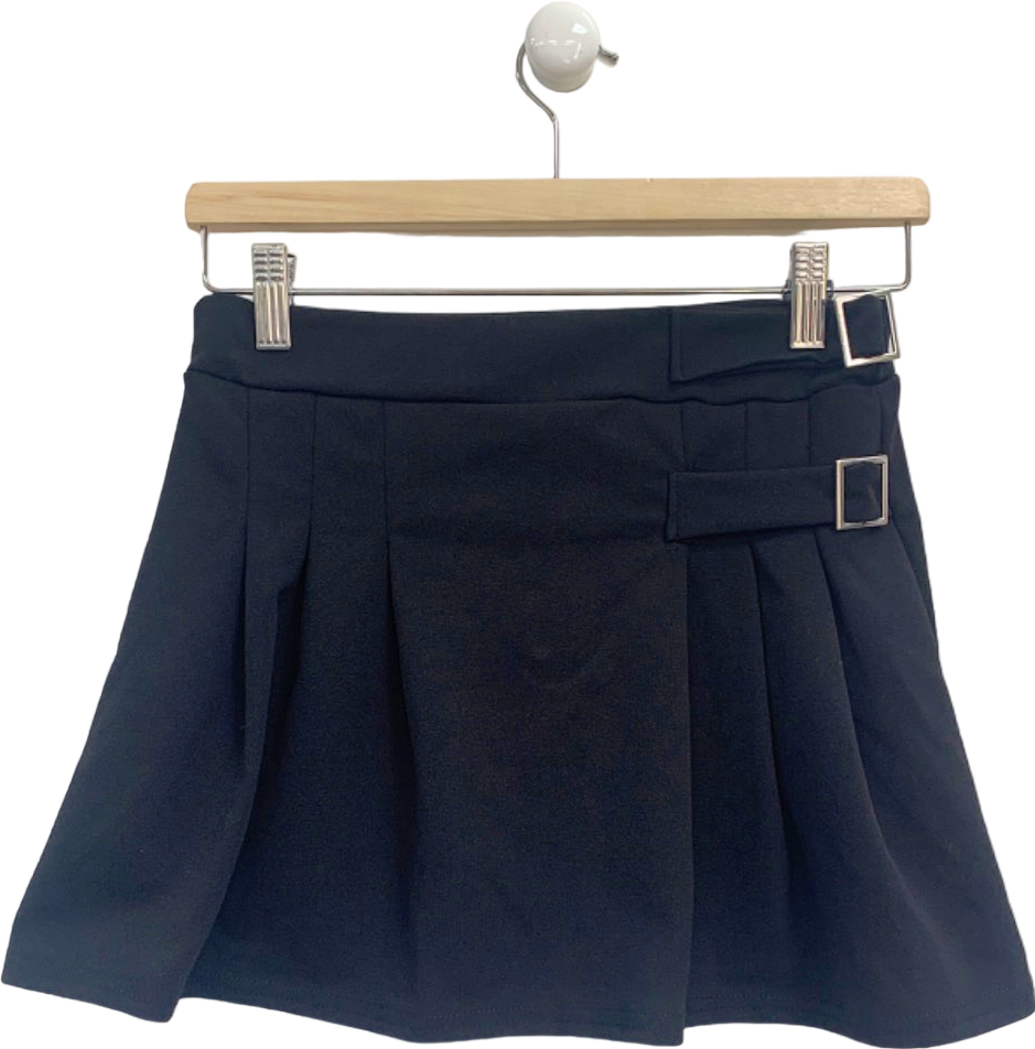 Boohoo Black Crepe Pleated Buckle Detail Tennis Skirt UK 10