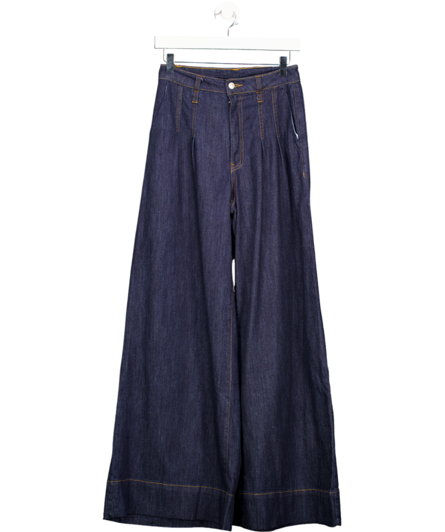 V by Very Dark Blue Pleat Front Wide Leg Jeans UK 8