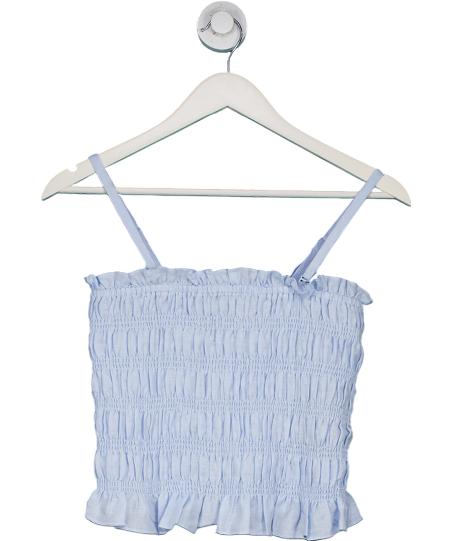 Mint Velvet Blue Linen Shirred Bandeau Top UK S