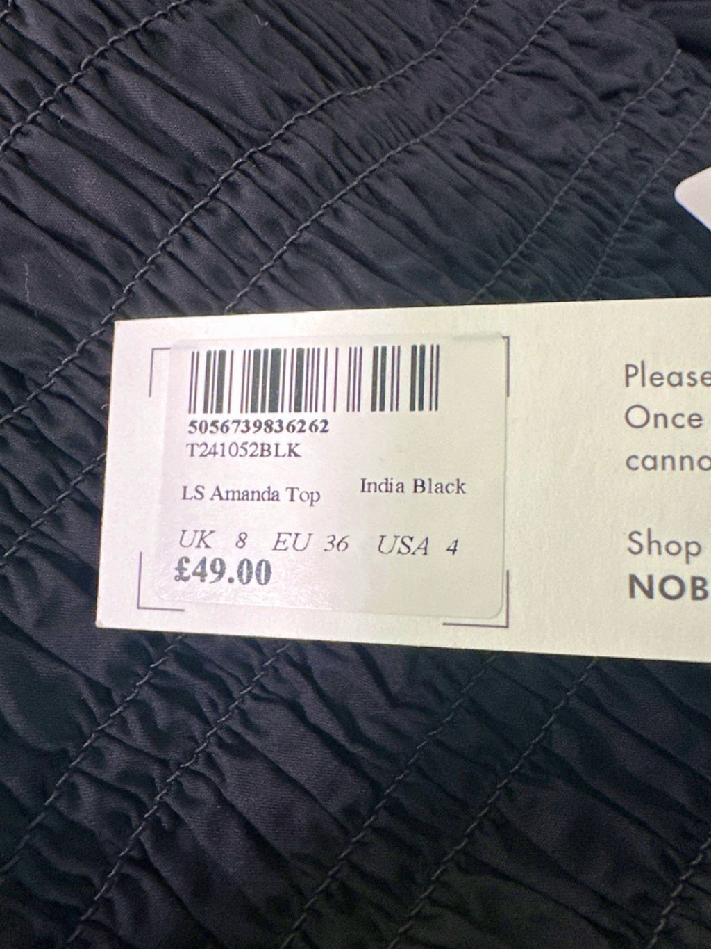 Nobody's Child Black LS Amanda Top UK 8