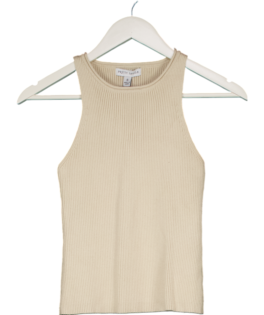PRETTY LAVISH Beige Billie Ribbed Racer Tee UK S