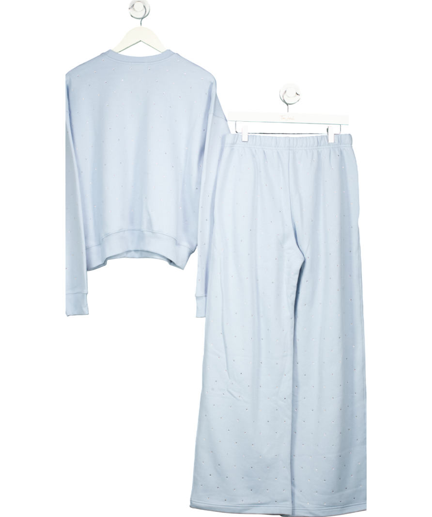 Good American Blue 2-piece Crystal-embellished Round-neck Cotton-blend Jumper And Wide Leg Jogging Bottoms Set UK M