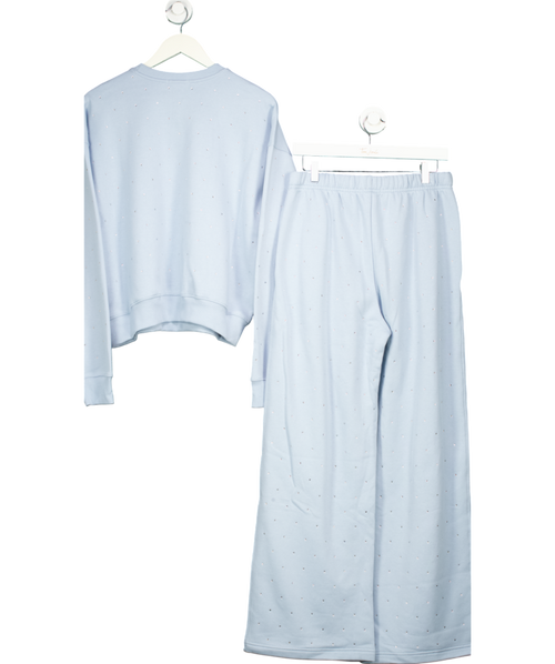 Good American Blue 2-piece Crystal-embellished Round-neck Cotton-blend Jumper And Wide Leg Jogging Bottoms Set UK M
