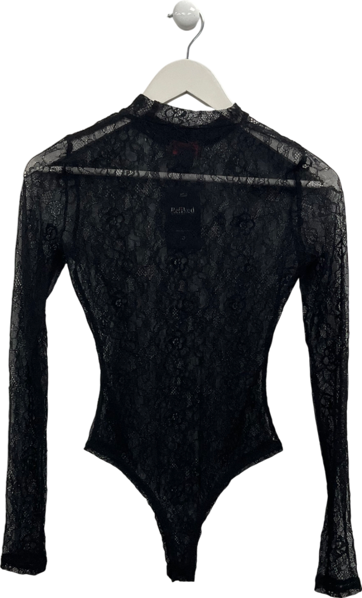Misspap Black Lace Long Sleeve Bodysuit UK 6