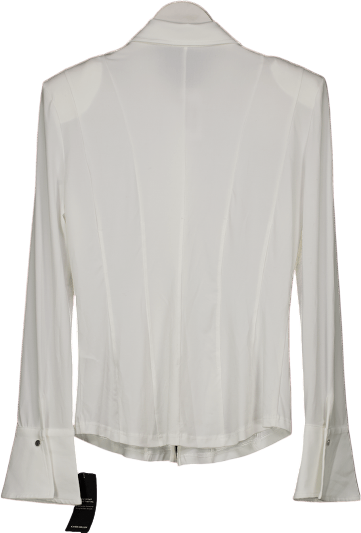 Karen Millen White Power Shoulder Drapey Crepe Seam Detail Shirt UK S
