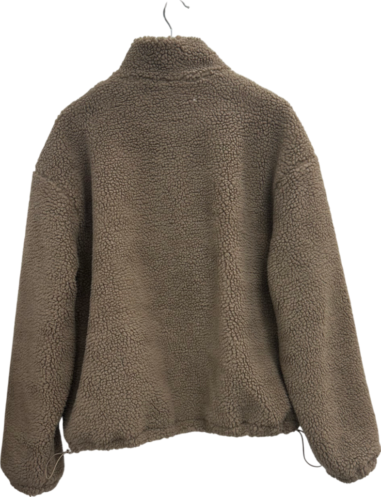 PrettyLittleThing Beige Taupe Quarter Zip Pocket Detail Fleece UK 10