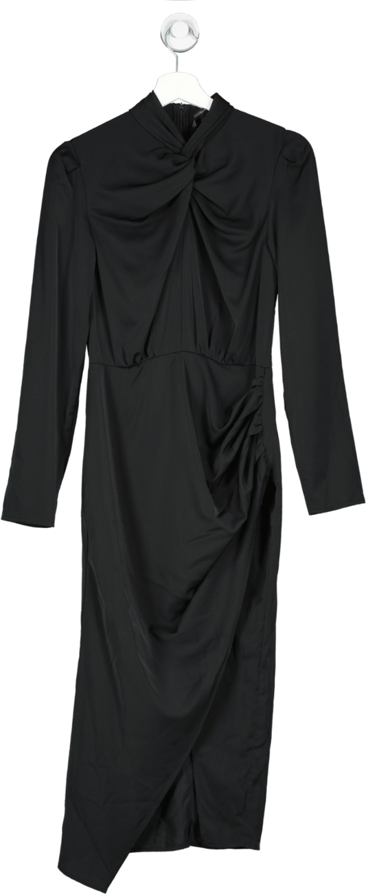 AX Paris Black High Knot Neck Wrap Midi Dress UK 8