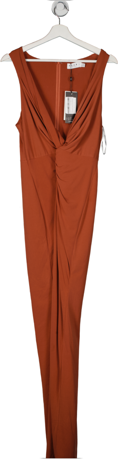 Club L Orange Rust Plunge Twist Front Maxi Dress With Split UK 12
