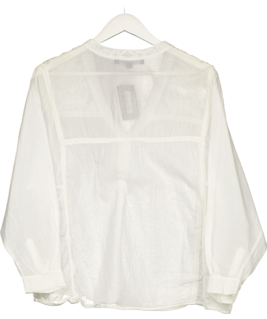French Connection White Cotton Beaded Blouse UK 8