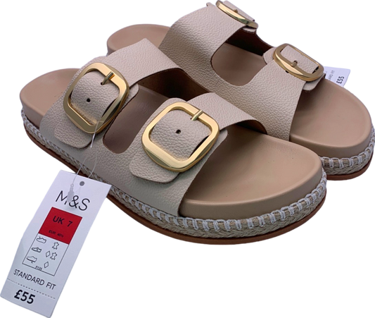 M&S Beige Leather Buckle Sandals UK 7