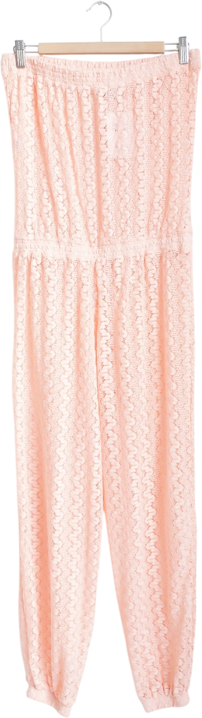 MELISSA ODABASH Coral Pink Lace Knit Beach Jumpsuit UK M