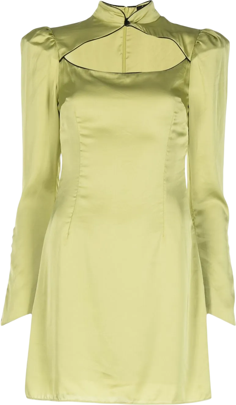 DE LA VALI Green Vinyl Satin Cut-out Mini Dress UK 14