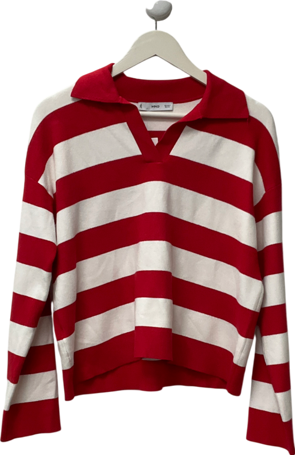 MANGO Red Lotin Stripe Polo Neck Jumper UK S