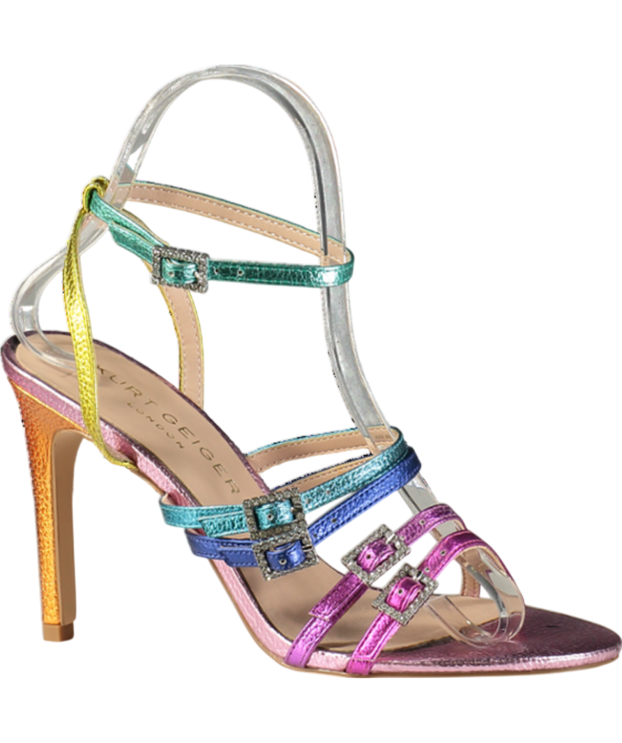 Kurt Geiger Multicoloured Pierra Rainbow Leather Heeled Sandals UK 4 EU 37 👠