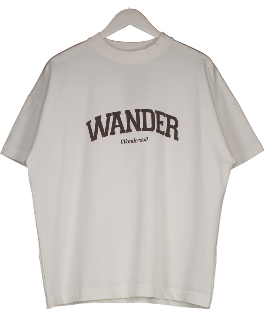 wanderdoll Cream Oversized Logo Print T-shirt UK XS
