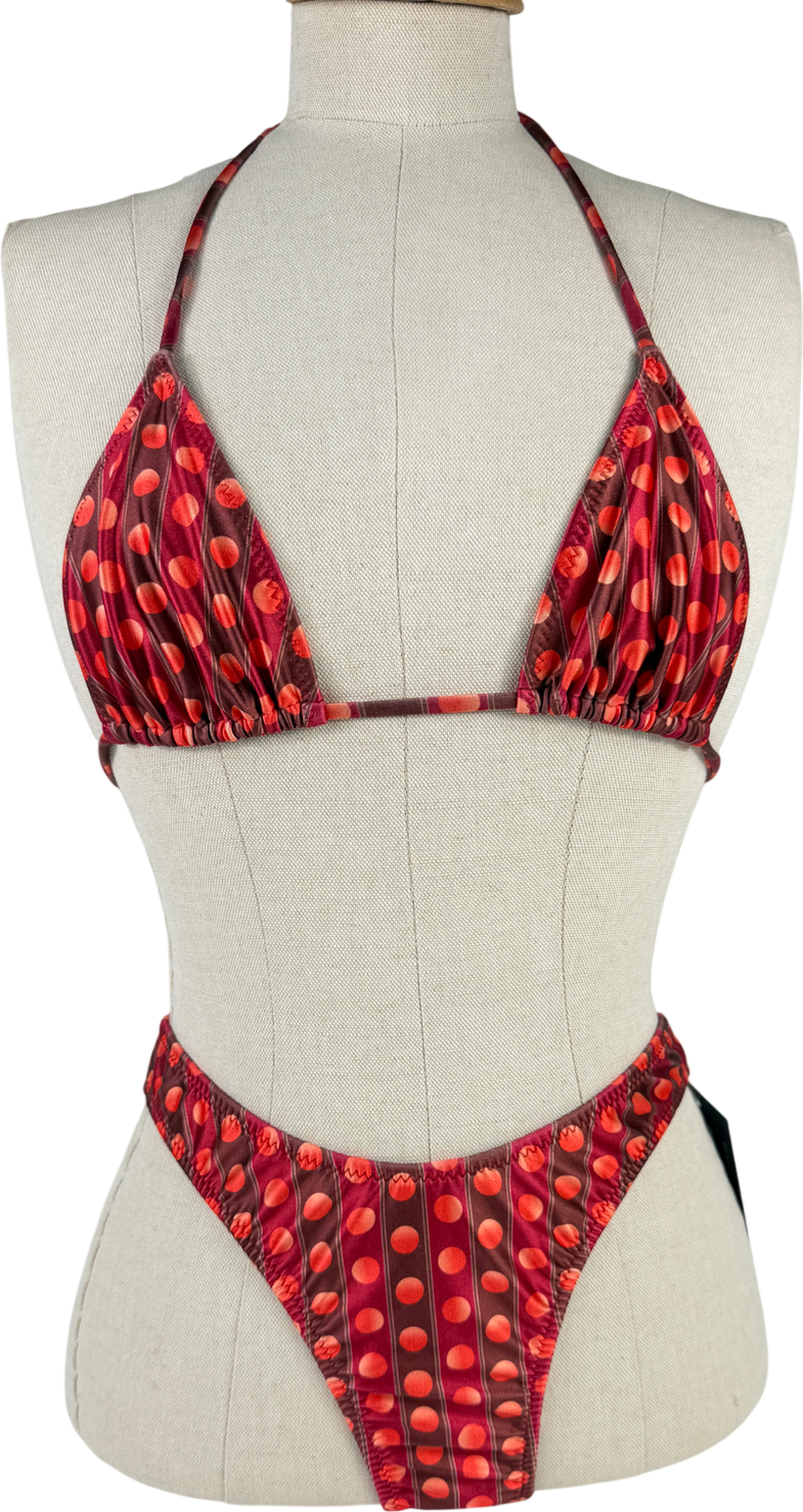 LOLEIA Raspberry Red And Brown Spotty Bikini UK XS/S