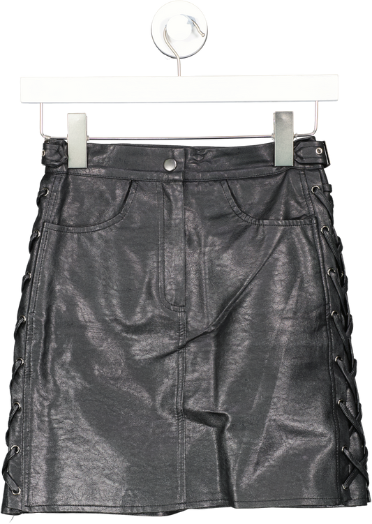 Meshki Black Lace Up Faux Leather Mini Skirt UK XS