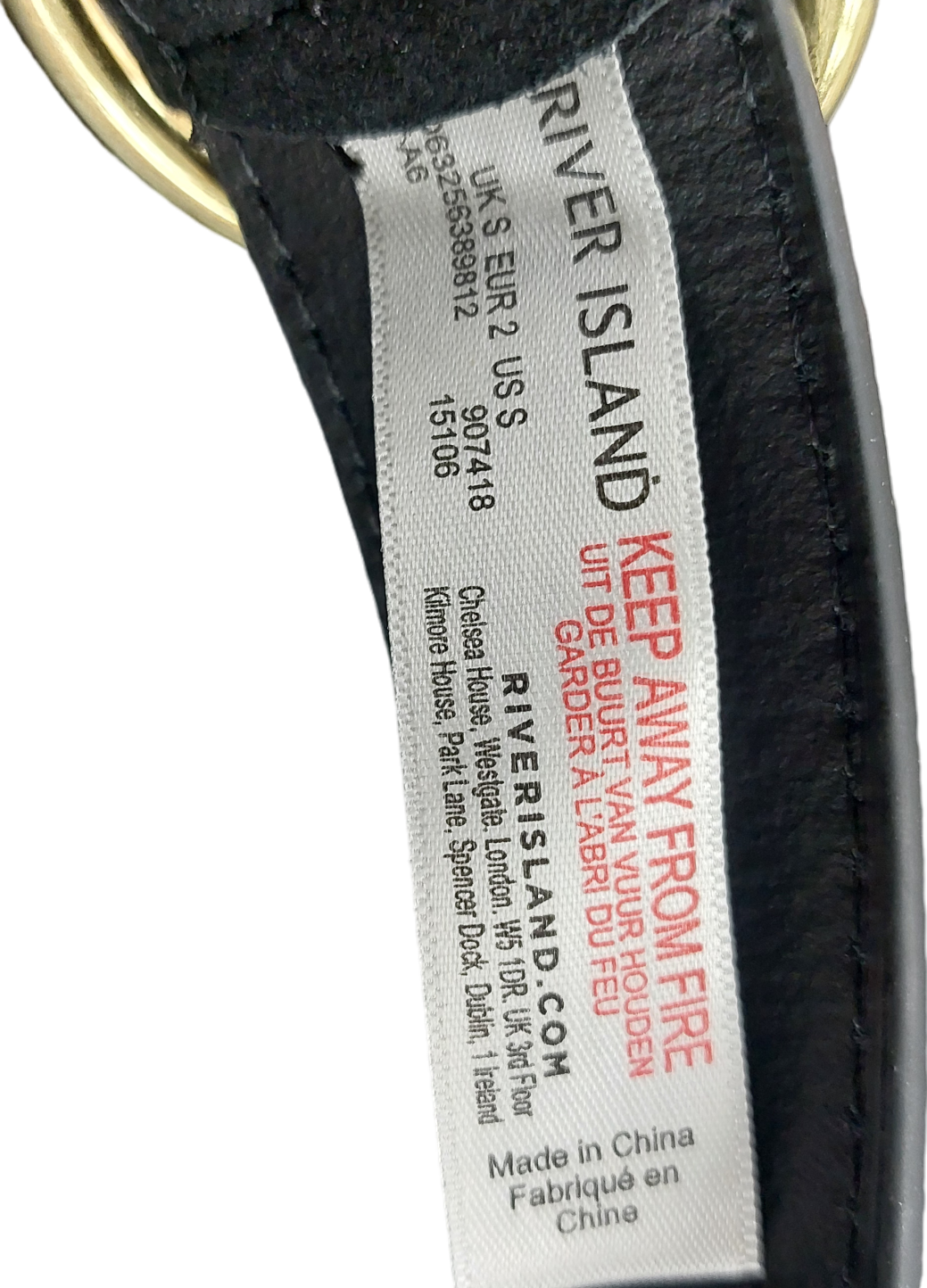 River Island Black Leather Buckle Belt UK S