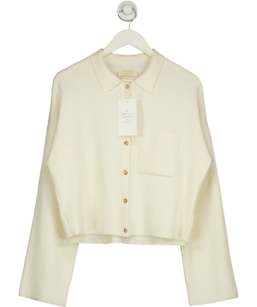 Sezane Cream Liya Merino Cardigan  Ecru UK XXL