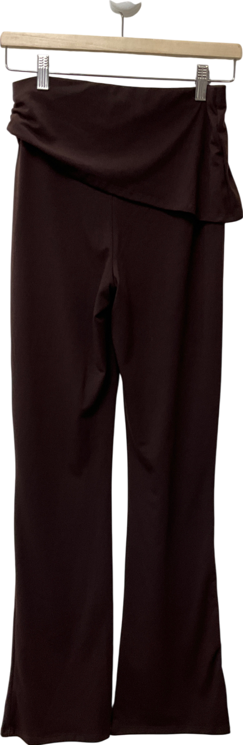 PrettyLittleThing Brown Chocolate Jersey Ruched Wrap Skinny Flare Trouser UK 8
