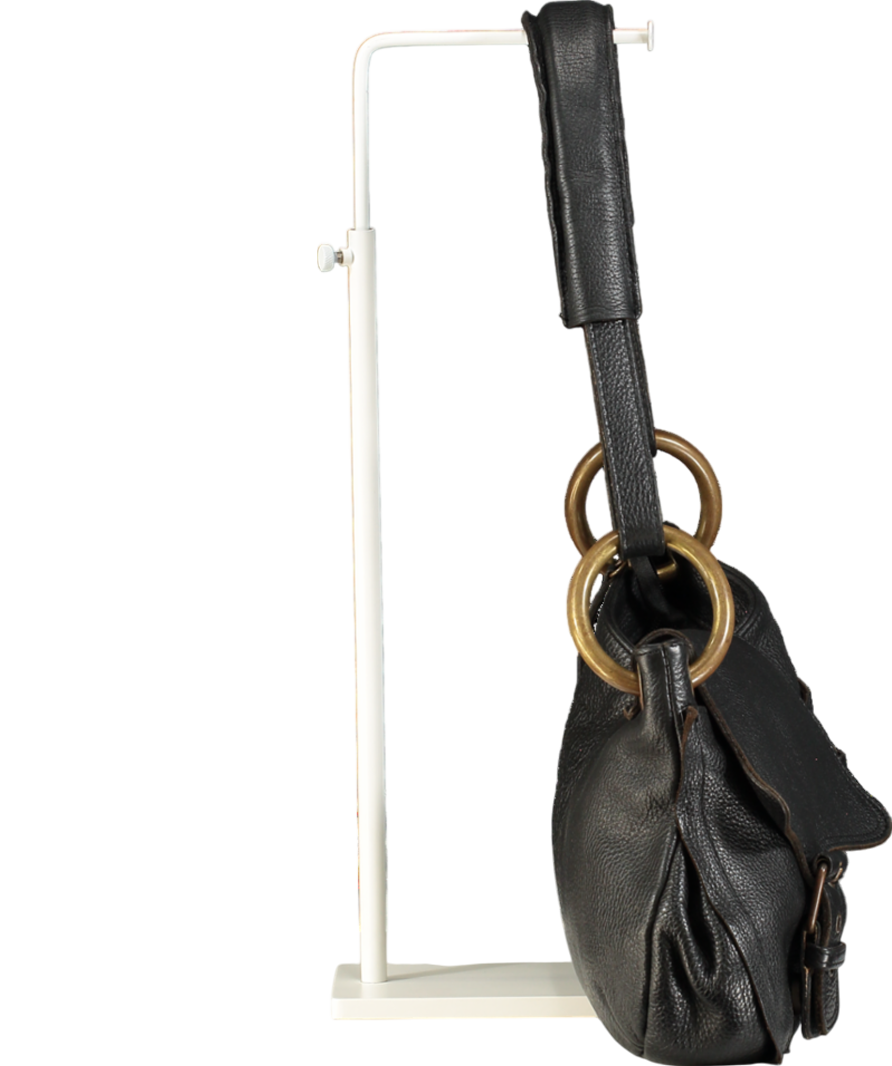 Black Leather Bag White Gold Buckle Details