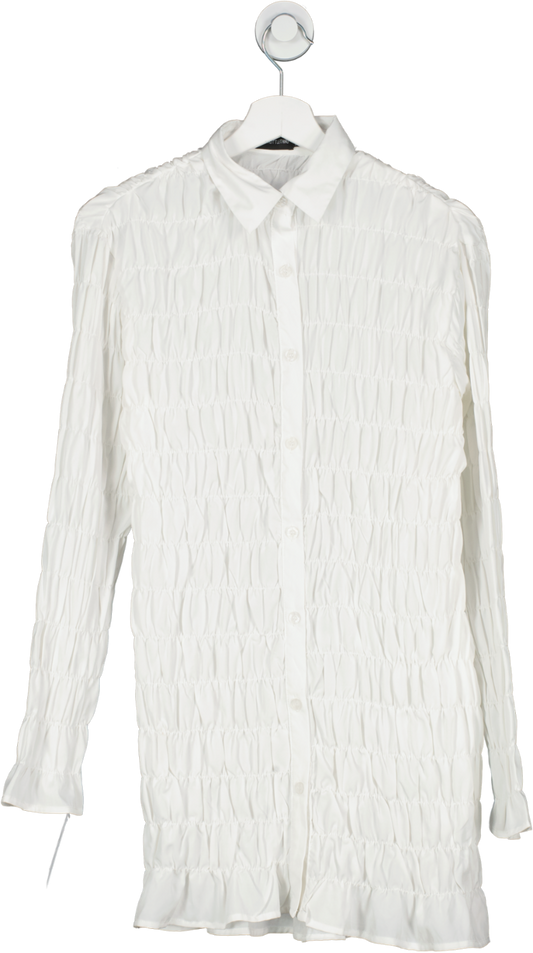 PrettyLittleThing White Textured Button Up Shirt Dress UK 6